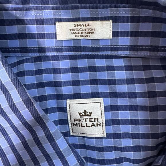 GOLF Peter Millar Shirt Mens Sm Blue Checks Plaid Button Down Long Sleeve Cotton - Picture 6 of 6